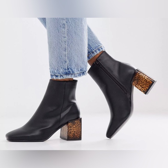Truffle Collection Shoes - Truffle Collection Black Ankle Boots With Plastic Tortoise Shell Block Heel